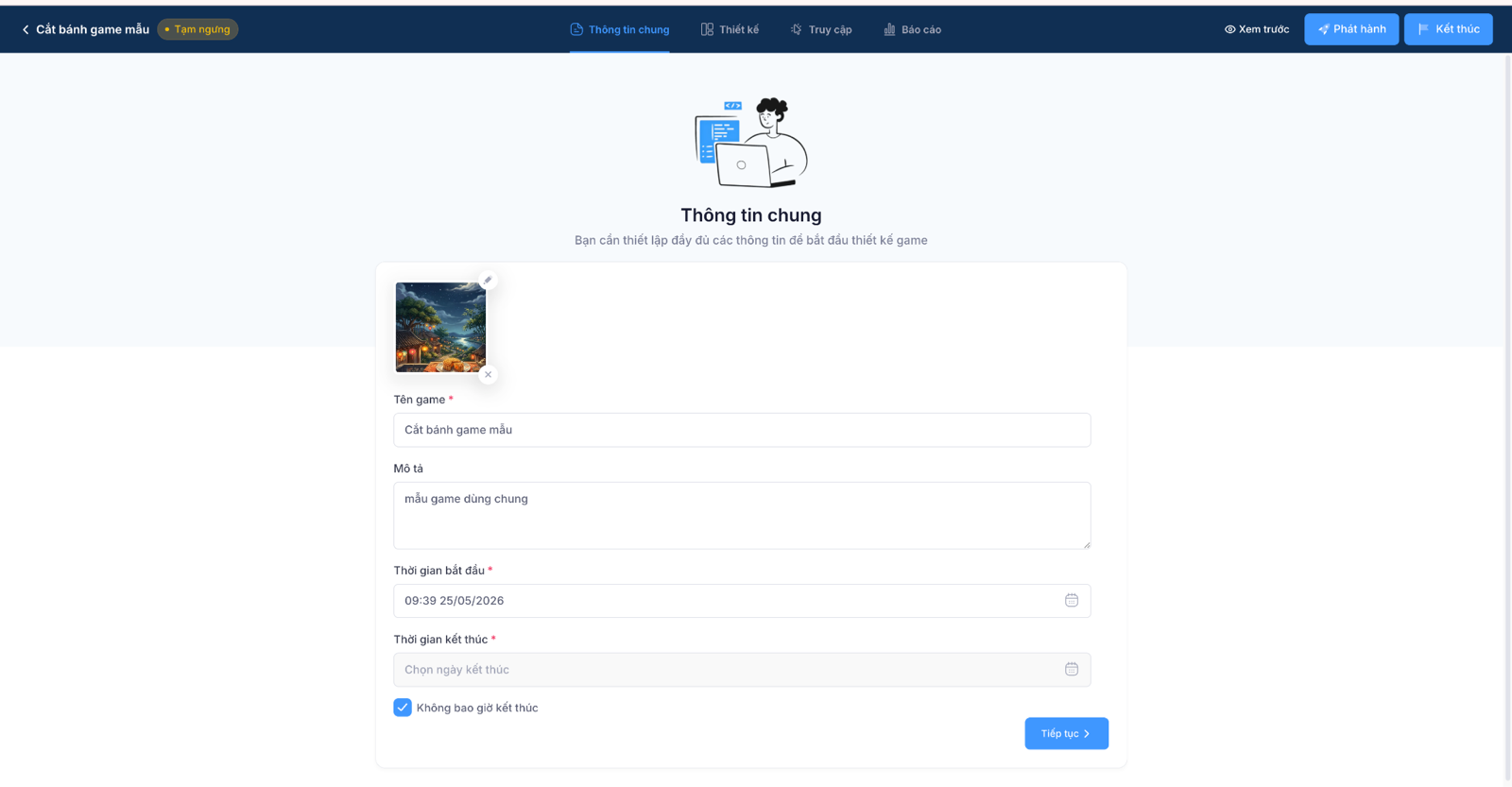 Tab Thông tin chung của trình thiết kế