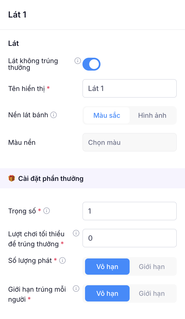 Cấu hình lát bánh và phần thưởng