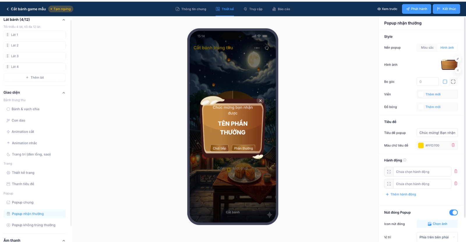 Cấu hình popup nhận thưởng