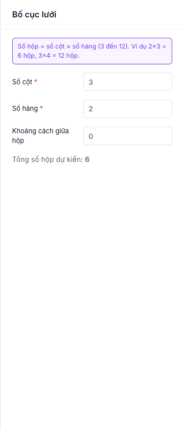 Cấu hình số cột, số hàng và khoảng cách