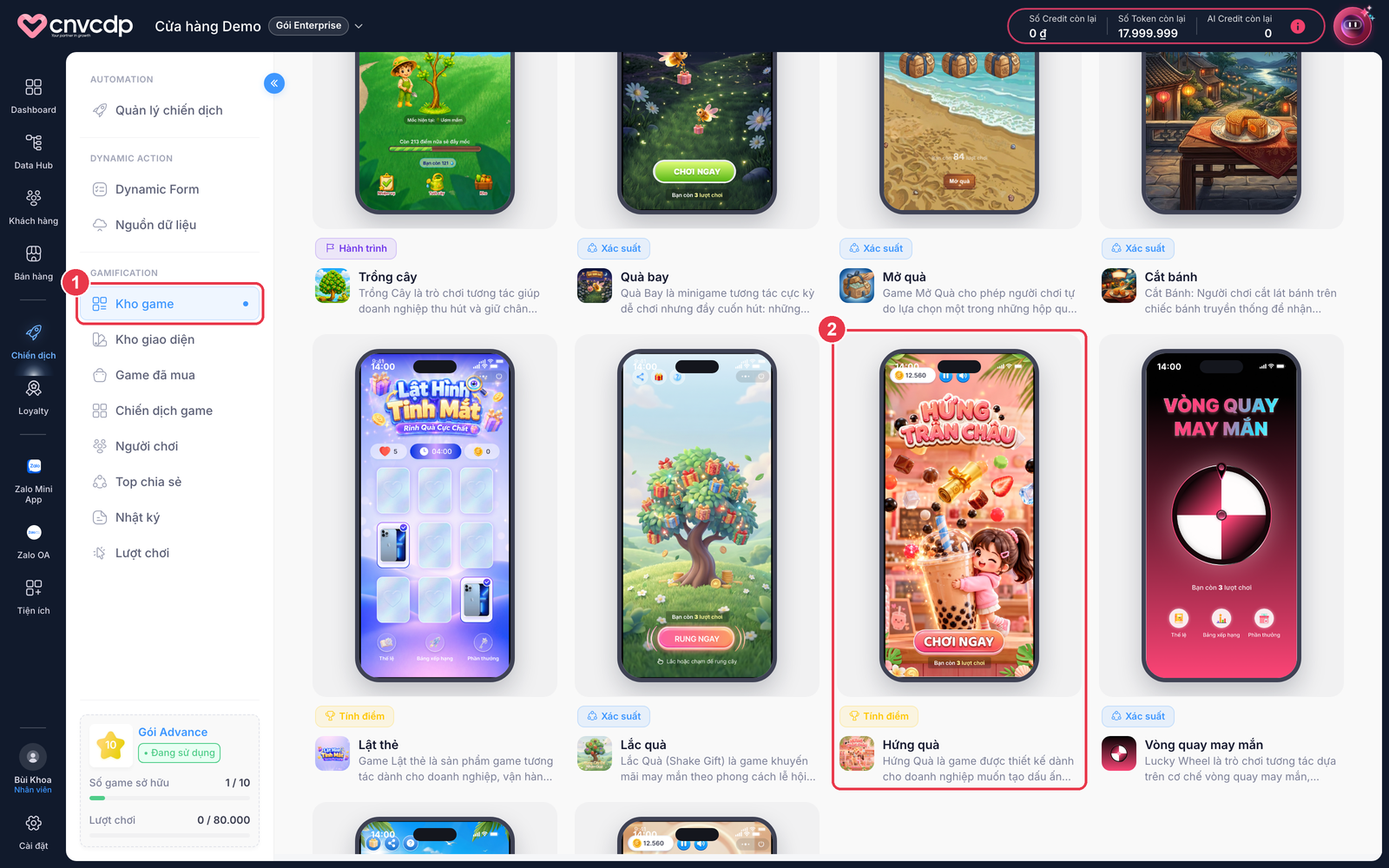 Chọn game Hứng quà trong Kho game