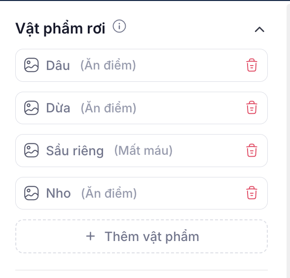 Danh sách vật phẩm rơi