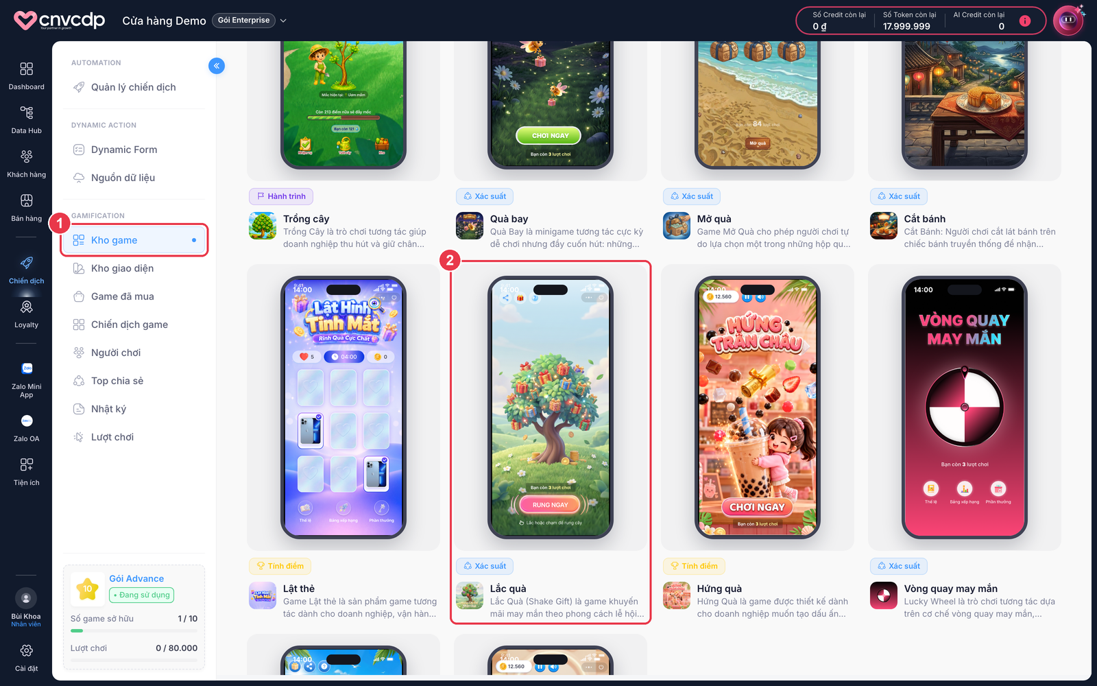 Chọn game Lắc quà trong Kho game