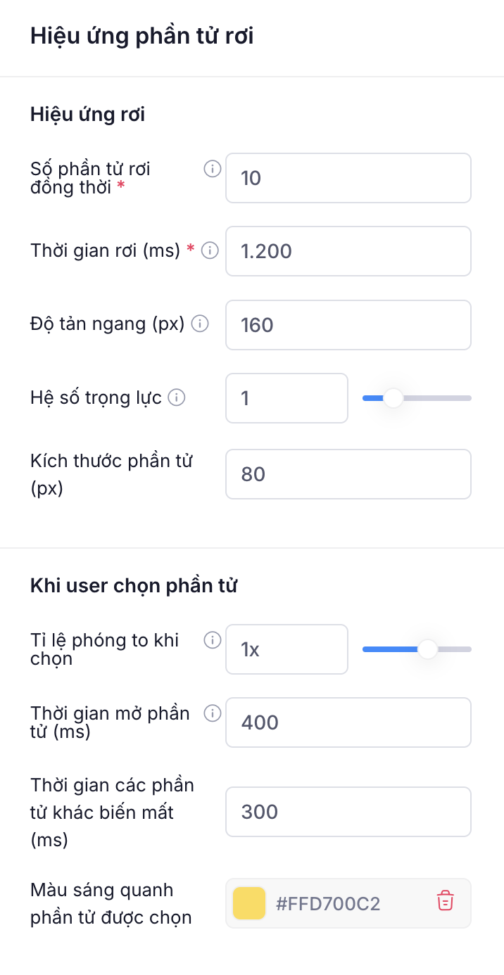 Cấu hình hiệu ứng quà rơi