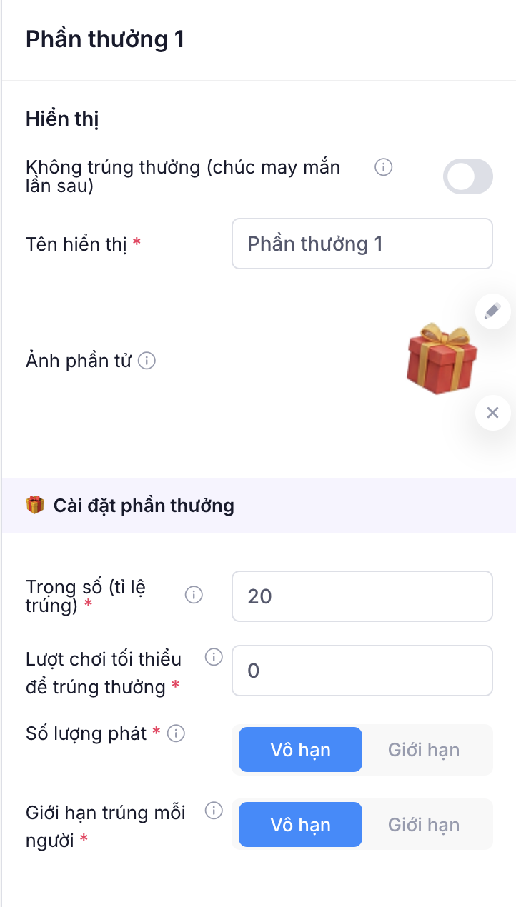 Danh sách phần thưởng