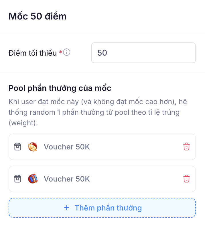 Cấu hình quà trong một mốc