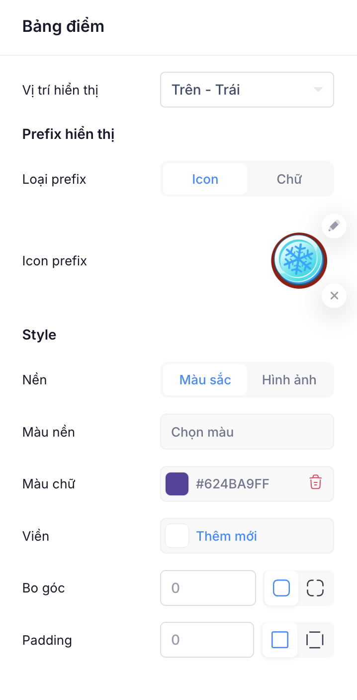 Cấu hình bảng điểm