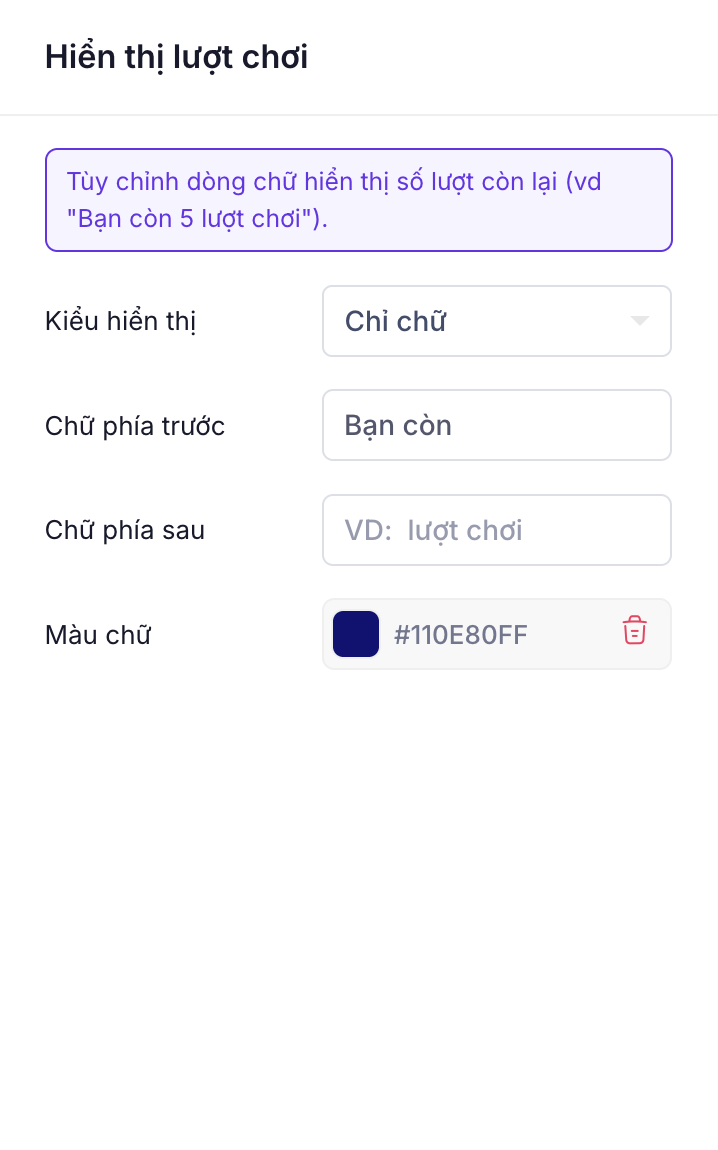 Hiển thị số lượt chơi còn lại