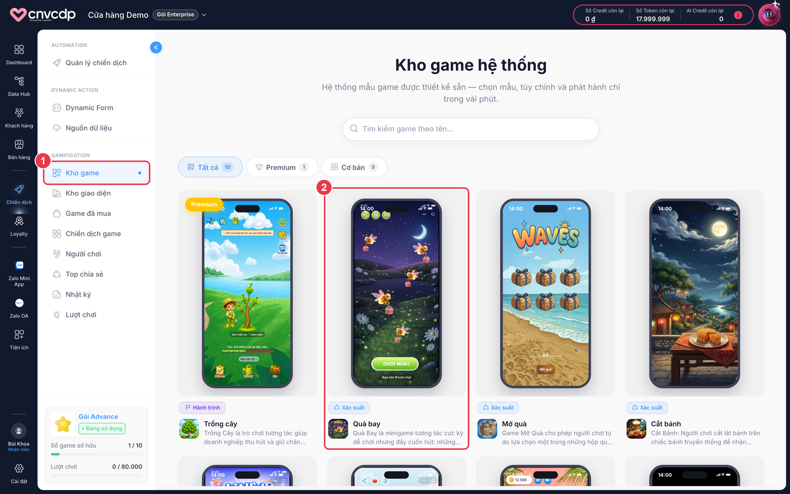 Chọn game Quà bay trong Kho game