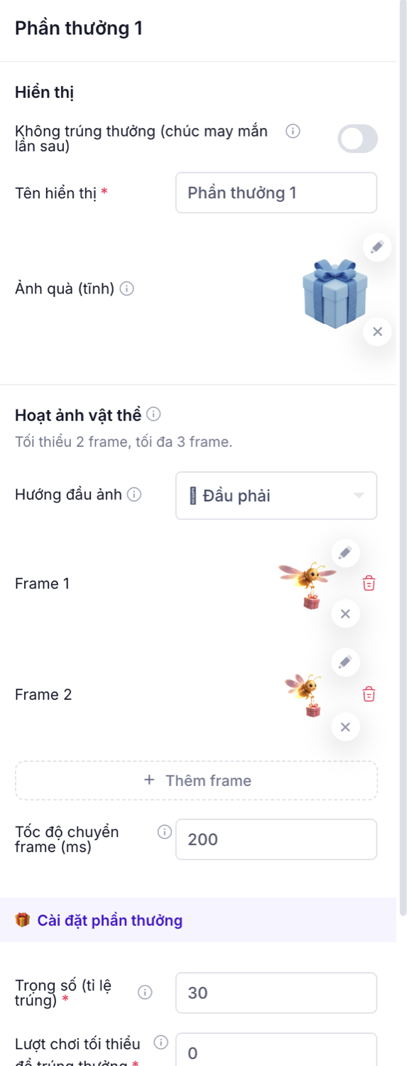 Danh sách phần thưởng