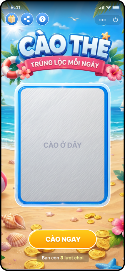 Màn hình game Thẻ cào trên Zalo Mini App