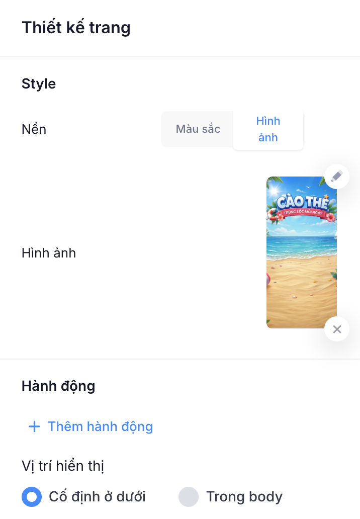 Cấu hình nền trang và nút thao tác