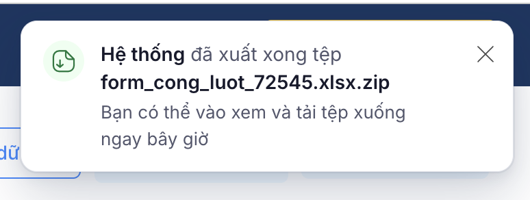 Ô thông báo hiện ở góc trên bên phải khi đang mở tab CNV CDP
