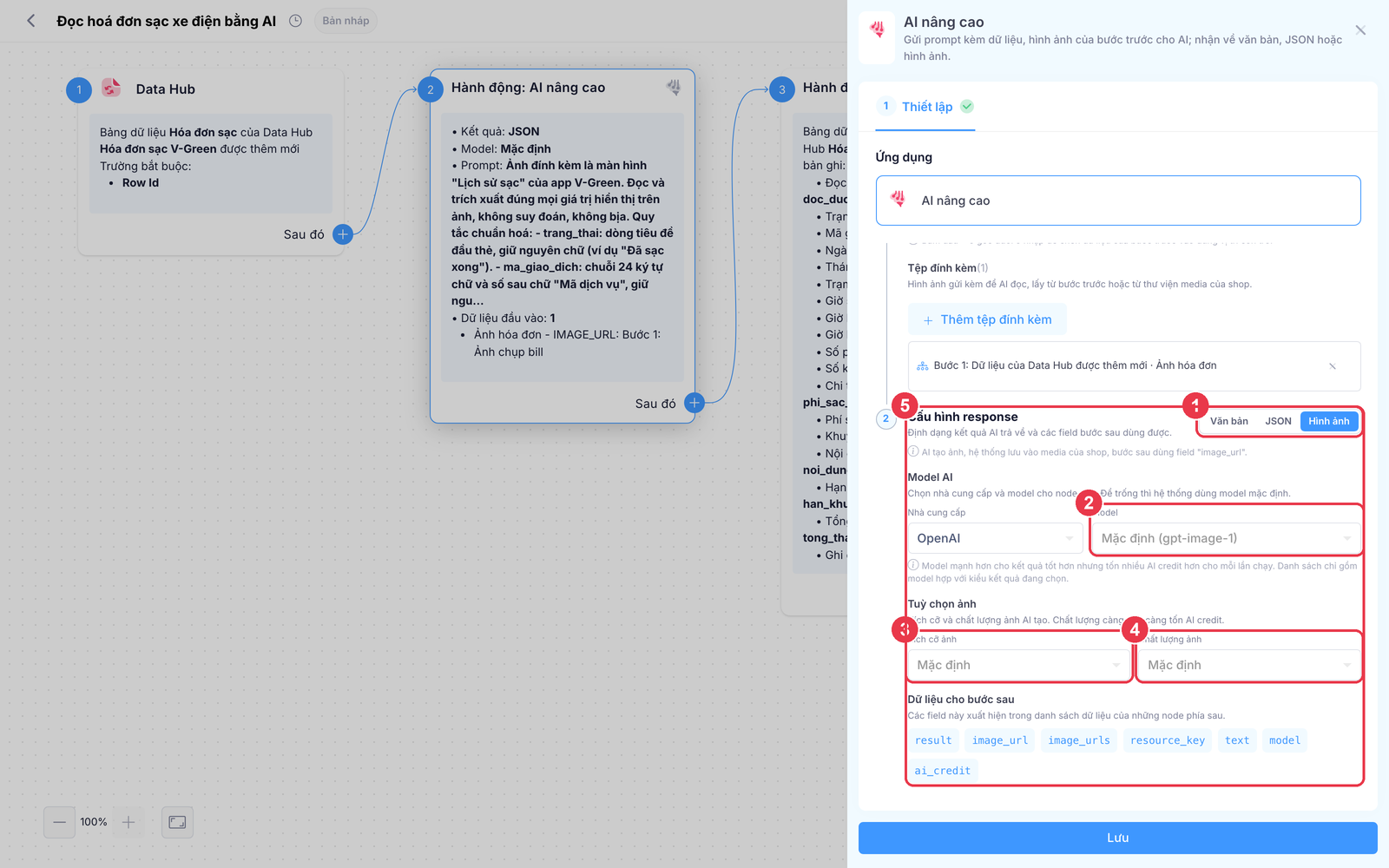 Cấu hình response kiểu Hình ảnh với tuỳ chọn ảnh