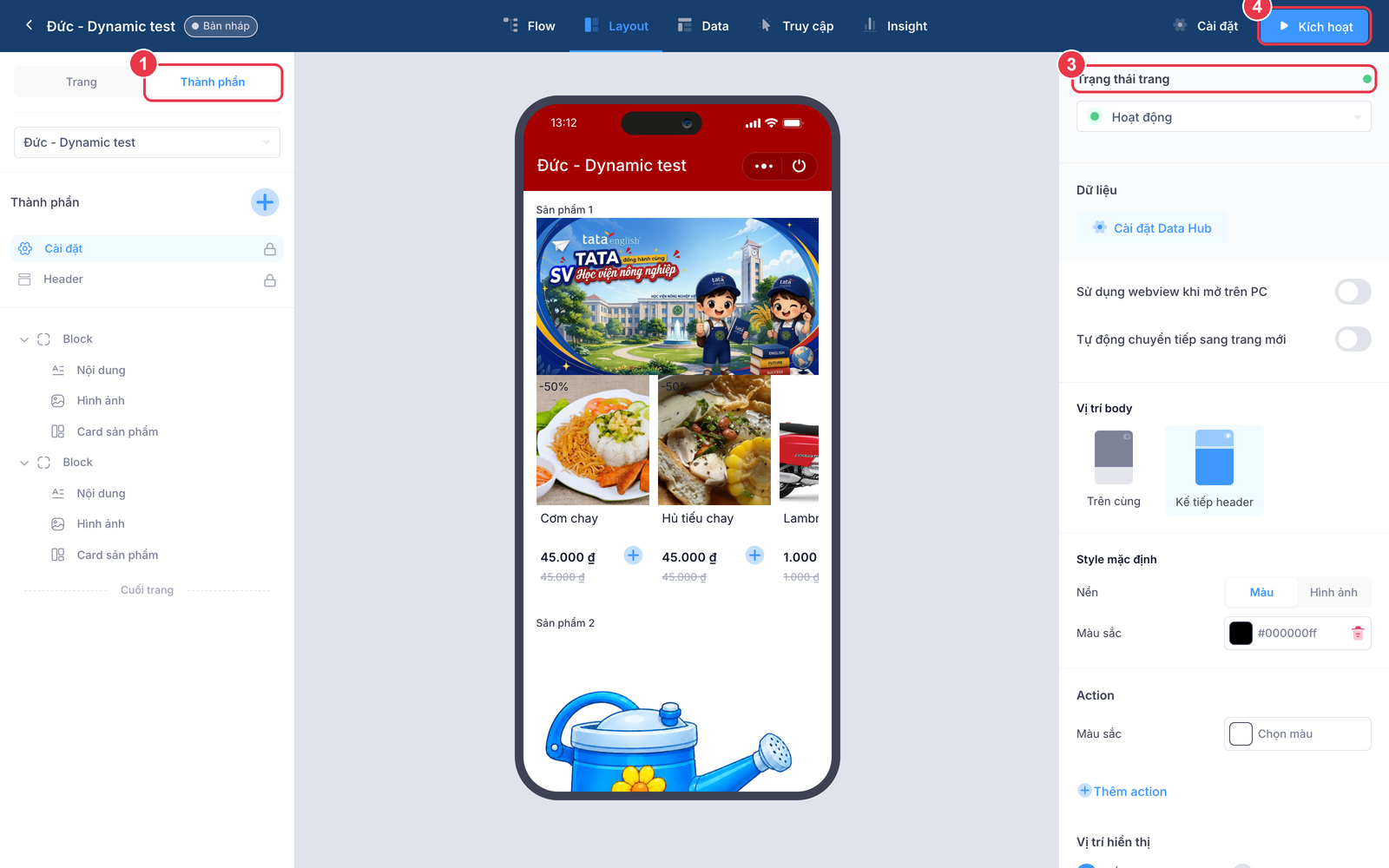 Trình dựng Dynamic Form, tab Layout