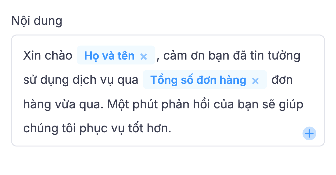 Ô Nội dung với hai biến đã chèn và dấu cộng