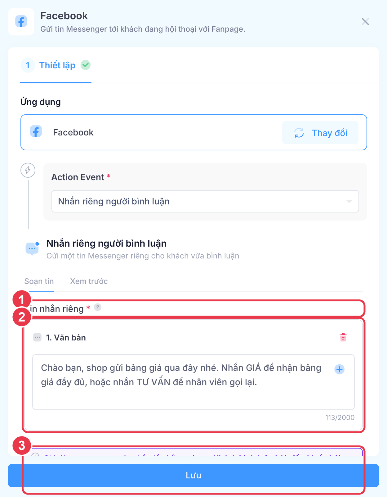Node Nhắn riêng người bình luận