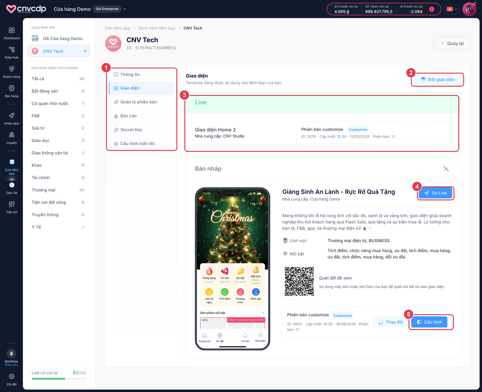 Tab Giao diện của một Zalo Mini App