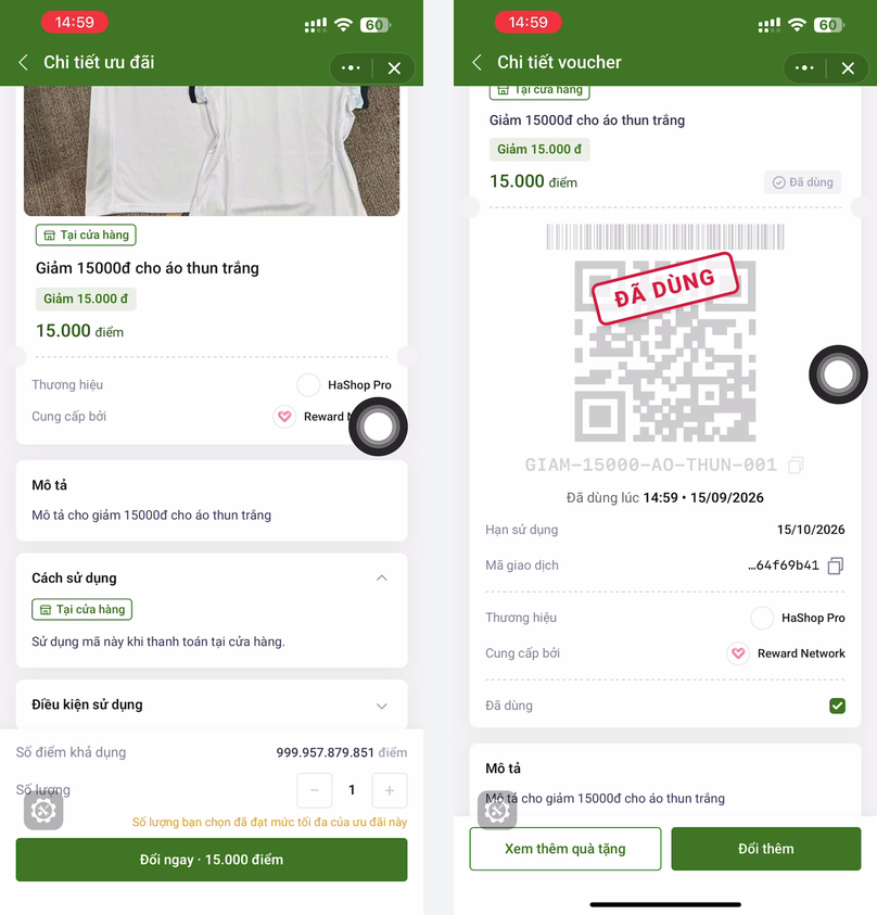Giới hạn số lượng và voucher đã dùng trên Mini App