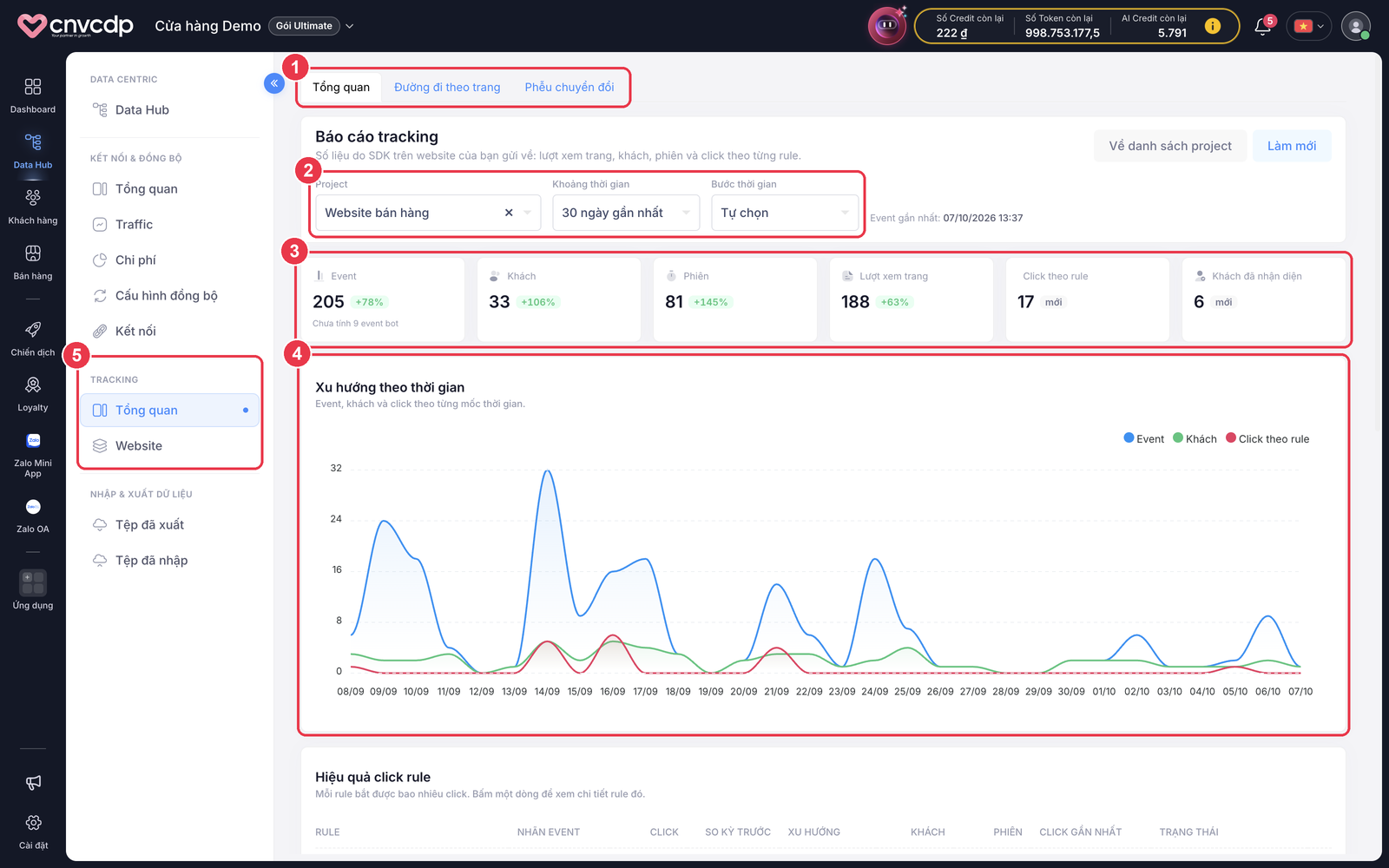 Tab Tổng quan của báo cáo tracking